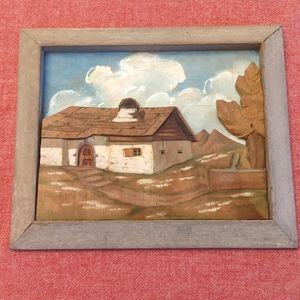 Hand carved landscape picture. MADE IN ITALY